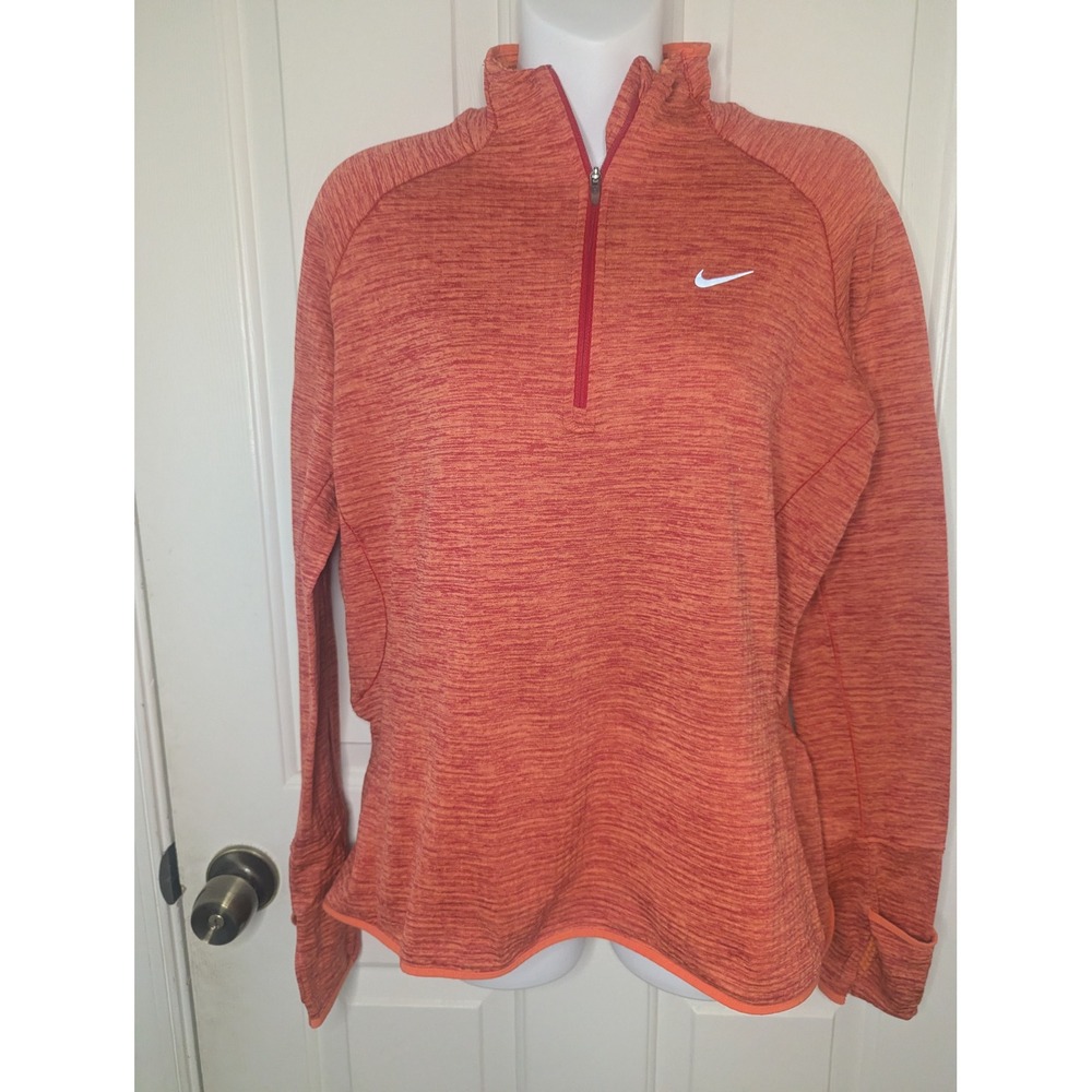 Nike Dri-FIT Element Half Zip Running Top Orange Heather Waffle Fleece Large